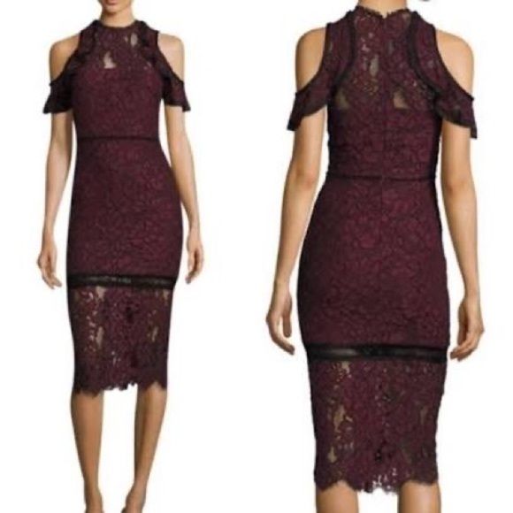 Alexis (Revolve) Evie Burgundy Lace Off Shoulder Midi Dress. Size XS. - Picture 5 of 17